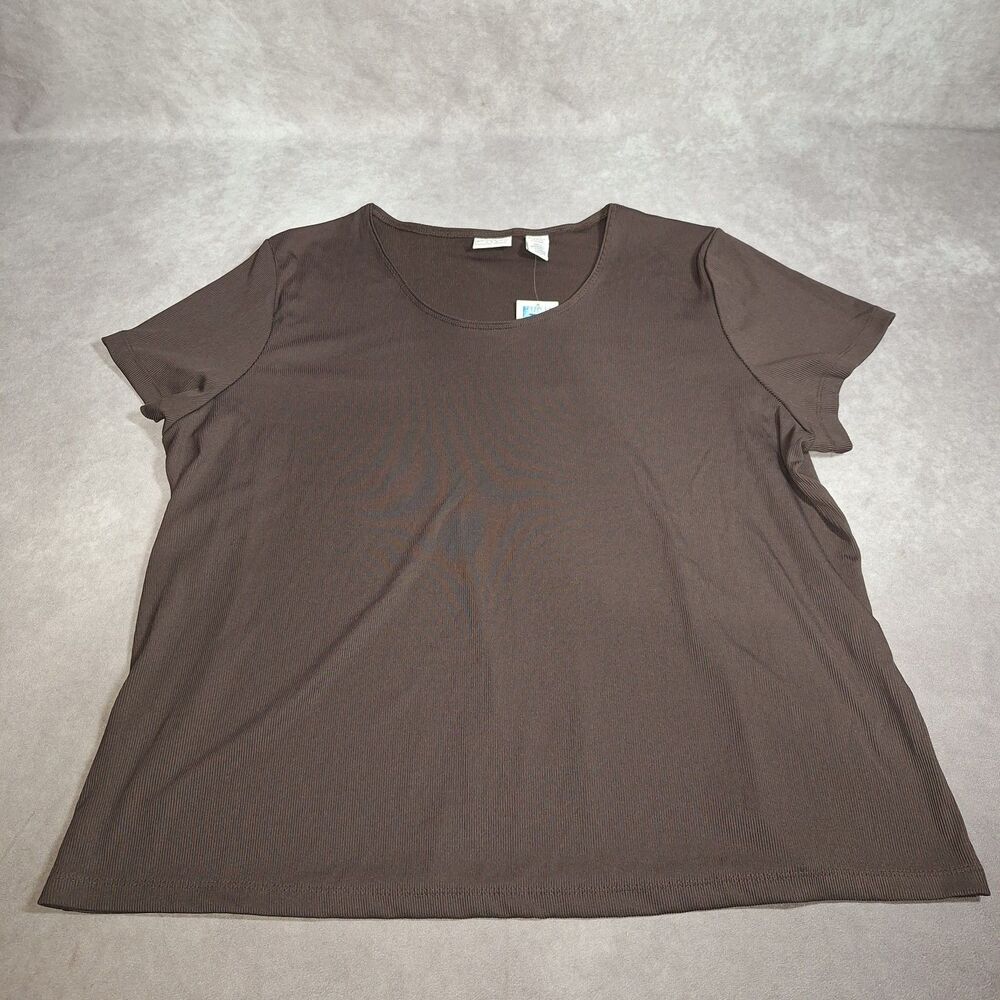 Covington Shirt Women Size 24W-26W Brown Short Sleeve Round Neck Ribbed Top
